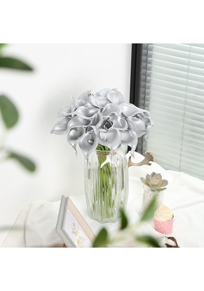 Yapay Çiçek Gümüş Renk Gala Eva Malzeme Silver Cala Flower 8li Demet