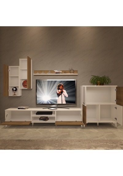 Decoraktiv Eko 6 Mdf Dvd Silver Tv Ünitesi Tv Sehpası - Beyaz Pera Beyaz - Meşe