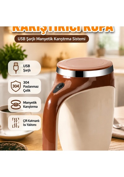 Usb Şarjlı Manyetik Karıştırıcı Kupa 304 Paslanmaz Çelik Sıcak Ve Soğuk İçecek Kupası Çok Renkli