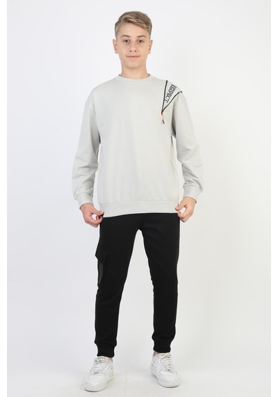 Mevsimlik Respect Baskılı 2 İplik %100 Pamuk 2 İplik Uzun Kollu Erkek Çocuk Sweatshirt-90933 Gri