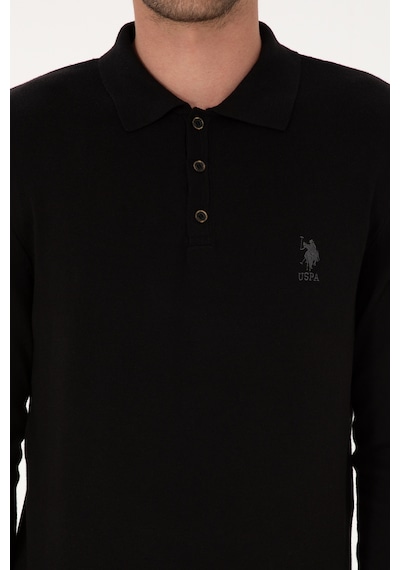 U.S. Polo Assn. Erkek Slim Fit Polo Yaka Siyah Basic Kazak 50307799-VR046
