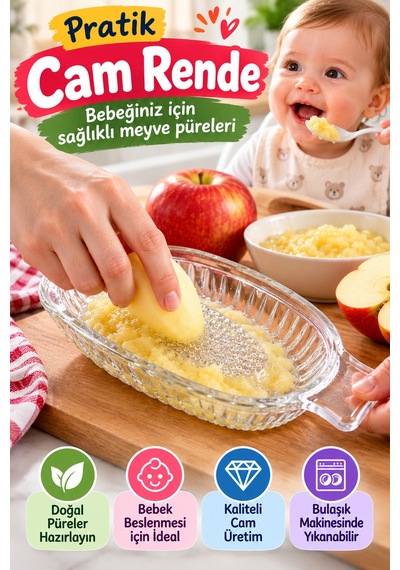 Cam Rende Bebek Meyve Püresi Rendesi Cam Elma Sebze Rendesi Manuel Pratik Mutfak Rendesi 20 Cm Tekli Şeffaf