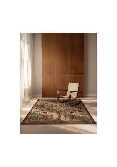 Pera 219 Bej Kırmızı Nar Ağacı Tasarım Halı İnce Kilim Halı Hol Yolluk Ev Oda Salon Halısı