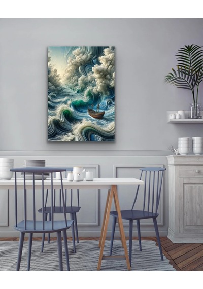 Okyanustaki Yalnız Gemi Kanvas Tablo 70x100cm Çok Renkli