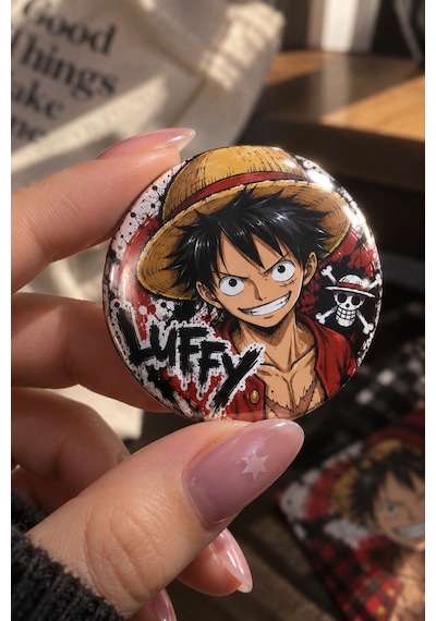 One Piece 58mm 12'li Rozet Seti Luffy Zoro Sanji Nami Usopp Chopper Robin Franky Brook Jinbe Anime Rozeti Çok Renkli