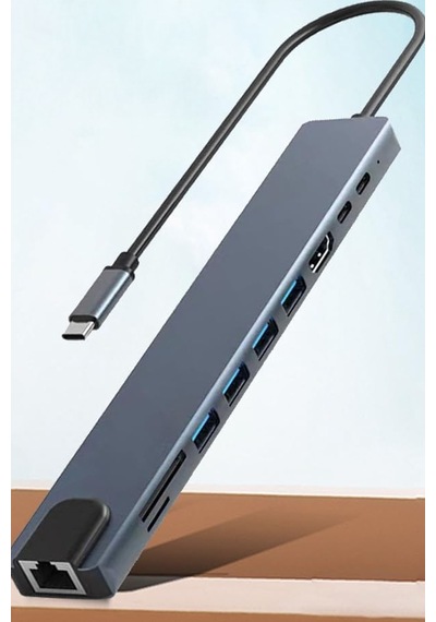 10'u 1 Arada Type-c Dönüştürücü Çevirici Cihazı Çoklu Dönüştürücü Vga Rj-45 Usb Dönüştürücü