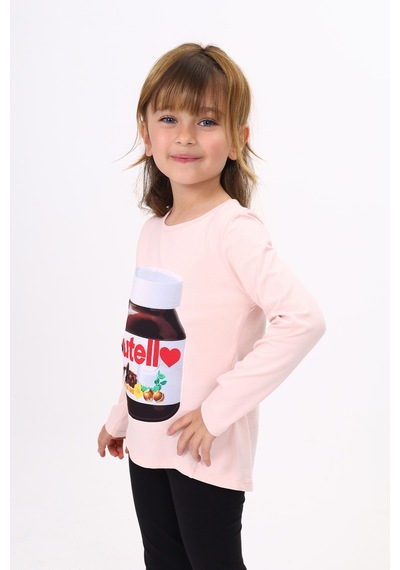 Toontoy Kids Toontoy Kız Çocuk Nutella Baskılı T-shirt Pudra