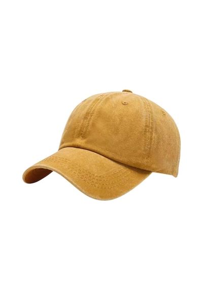 Uniquetrenders Kadın Eskitme Vintage %100 Pamuklu Ayarlanabilir Beyzbol Kep Şapka Sarı