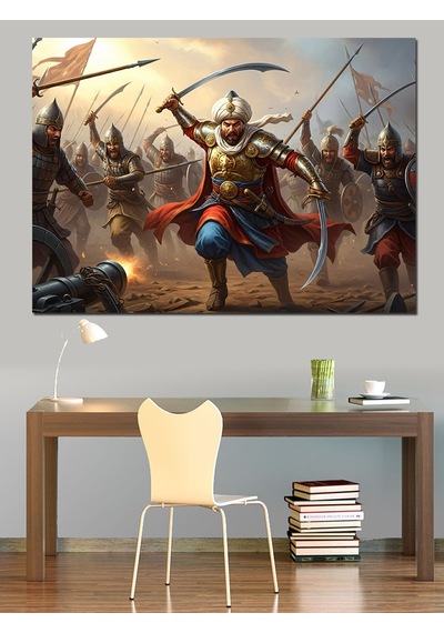 Ahşap Tablo Osmanlı Savaşçı Figürü
