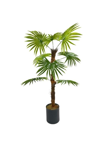 Yapay Ağaç Yelpaze Palmiye 8 Yaprak 85x55Cm Siyah Aleminyum Saksı