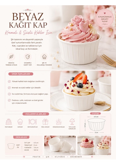 Muffin Kek Kapsülü Beyaz Mini 50'li Cupcake Kalıbı, Kağıt Muffin Kapsülü, Kek Kalıbı, Muffin Cup
