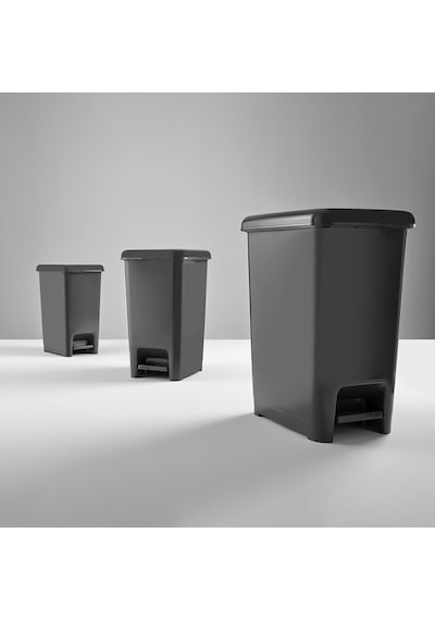 Dünya-01043-400 Ve 410 Slim Çöp Kovası 25lt 270x362x468mm Siyah Pedallı Sedefli Gri - 8'li Paket
