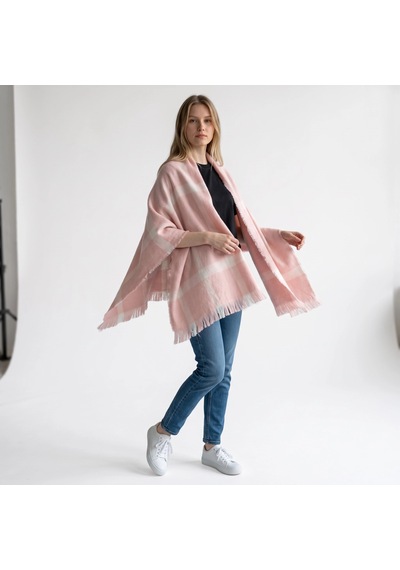 Kadın Ekose Desenli Yumuşak Kaşmir Hisli Omuz Şalı - 70x190 Cm Pembe