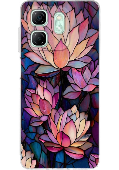 Printify Infinix Smart 9 İle Uyumlu Vitray Sessiz Lotus Tasarımlı Şeffaf Silikon Kılıf Şeffaf