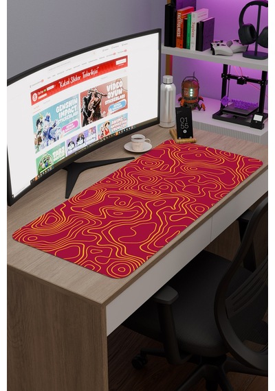 Sarı Kırmızı 90x40 Xxl Taraftar Gaming Oyuncu Mouse Pad Kaymaz Taban Büyük Fare Altlığı Topography