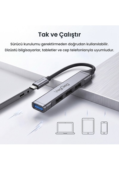 Veggieg 4 Portlu Type-c To Usb 3.0 + 3 Usb 2.0 Çoklayıcı Dönüştürücü Usb Hub