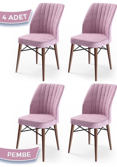 Canisa Concept Flex Serisi, Pembe Sandalye, Ceviz Gürgen Ayaklı 4 Adet Sandalye Pembe