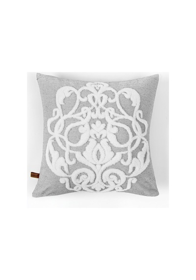 Bohem Özel Tasarım Punch Panç Desen Kare Dekoratif Kırlent Kılıfı 43x43 cm Damask Gri