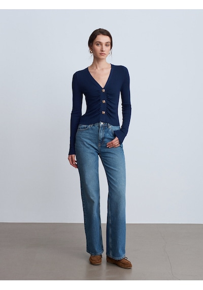 Dilvin 72117 %100 Pamuk Wide Leg Jean-yeşil Yeşil