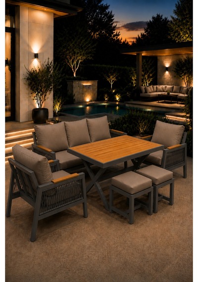 Garden Serisi Balkon Takımı, 3-1-1 Antrasit Bahçe Takımı, 3'lü Koltuk 70x180, 2 Tekli Koltuk 70x70, Masa 70x110, 2 Puf Cappuccino Garden Serisi Balkon Takımı, 3-1-1 Antrasit Bahçe Takımı, 3'lü Koltuk 70x180, 2 Tekli Koltuk 70x70, Masa 70x110, 2 Puf Cappuccino