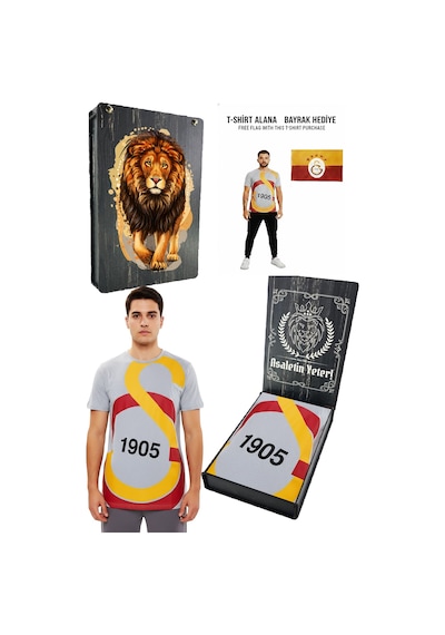 Gsstore Galatasaray Büyük Logolu Tee Gri T-shirt Bayrak Ve Uv Kutu Hediyeli Gri