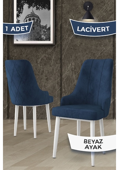 Canisa Concept Trex Serisi 1.sınıf Babyface Kumaş 1 Adet Lacivert Sandalye Beyaz Metal Ayak Sandalye Lacivert Ayakları Beyaz