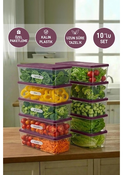 Selka Home 10 Adet 2 Lt. Nora Organizer Buzdolabı Buzluk Düzenleyici Saklama Kabı