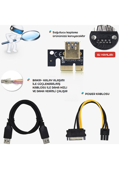 Zauss V009C Plus Pcı-E X1 To X16 Riser Ekran Kartı Yükseltici