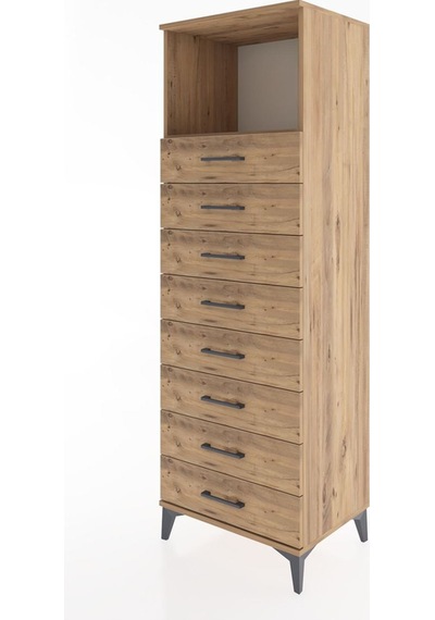 Hyperion Dolap Tek Raflı 8 Çekmeceli 60x44x182 Çam-çam Çam