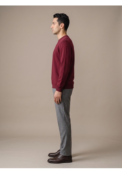 Maccali Erkek Bordo İki İplik Bisiklet Yaka Sweatshirt