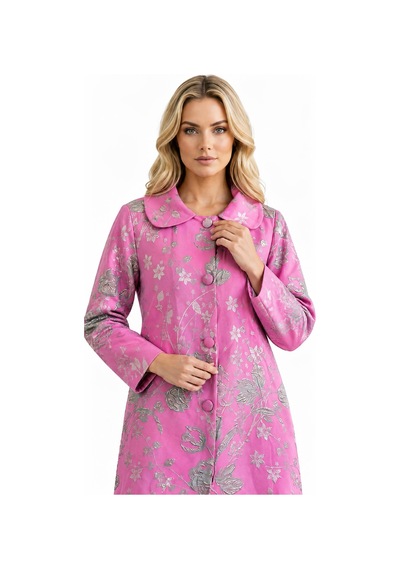 Lila Mare Tekstil İthal Kumaş Özel Tasarım Brokar Ceket Pembe Pembe