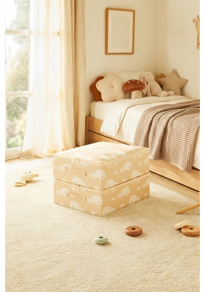 Ocean Home Textile 2'li Çocuk Odası Sevimli Balina Destekli Kutu Hurç Set 31 X 38 X 12 Cm Bej