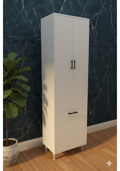 Karanfil 2 Kapaklı Çamaşır Sepetli Dolap Çok Amaçlı Banyo Ve Çamaşır Odası Dolabı Beyaz