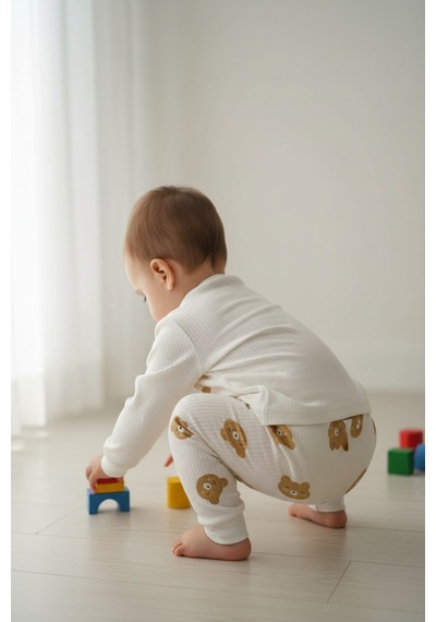 Aden Kids Raporlu Kumaş Desenli Çocuk Pijama Takımı Kahve