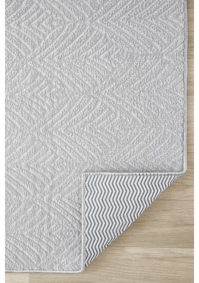Raschel Carpet Premium Yıkanabilir Leke Tutmaz Yaprak Emboss Açık Gri Mutfak Halısı Özel Seri Kaymaz Taban Halı Açık Gri
