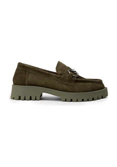 Deery Kadın Hakiki Süet Yeşil Tokalı Loafer - 02037zyslc03
