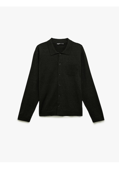 Koton Regular Fit Uzun Kollu Düğmeli Polo Yaka Triko Hırka Antrasit 6wam90010ht Antrasit