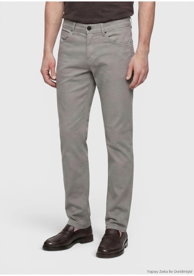 Ramsey Gri Dokuma Slim Fit Casual Pamuk Karışımlı Pantolon