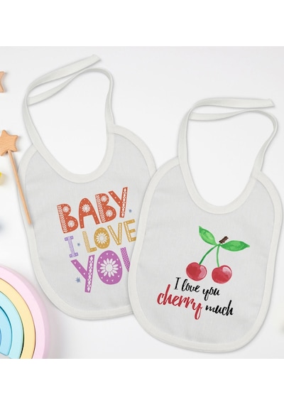 Bk Kids I Love You Tasarımlı 2 Li Beyaz Mama Önlüğü-1 Beyaz