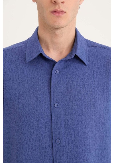 Defacto Regular Fit Krinkıl Yazlık Kısa Kollu Gömlek E1223ax25smpr160 Mor