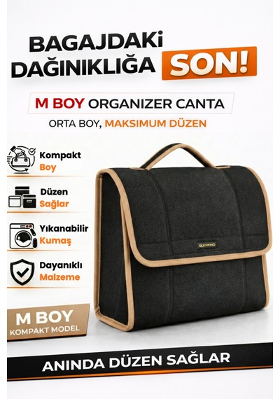 Oto Bagaj Organizer Bagaj Çantası M Boy Kaymaz Cırt Bantlı Velur Kompakt Düzenleyici - Mcx6