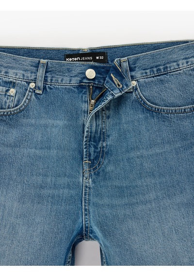 Koton Pamuklu Cepli Bermuda Straight Fit Jean Şort Açık İndigo 6sam40328nd