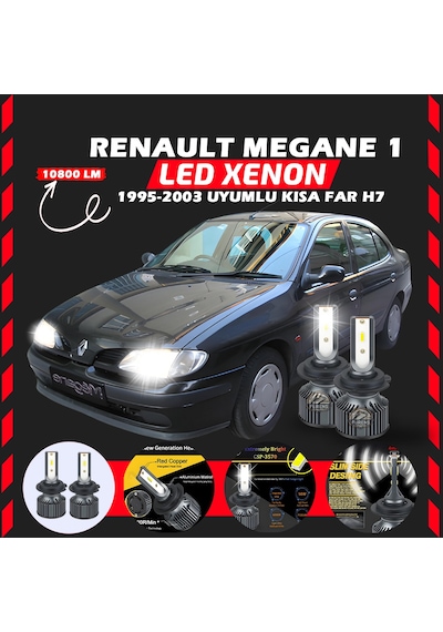 Renault Megane 1 1995-2003 Kısa Far Uyumlu Şimşek Etkili Led Xenon Premium Series H7