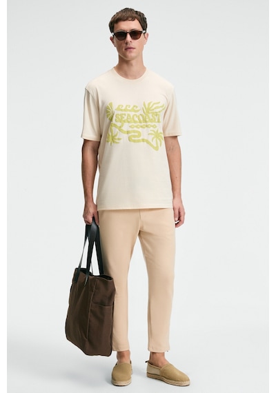 Grımelange SWEET Erkek %100 Pamuk Oversize Fit Baskılı Kısa Kollu Yuvarlak Yakalı Vanilya T-Shirt