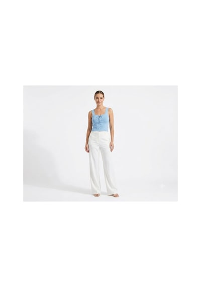 Onno Style Women Kolsuz Askılı Kare Yaka Bağcık Detaylı Triko Kadın Bluz Mavi