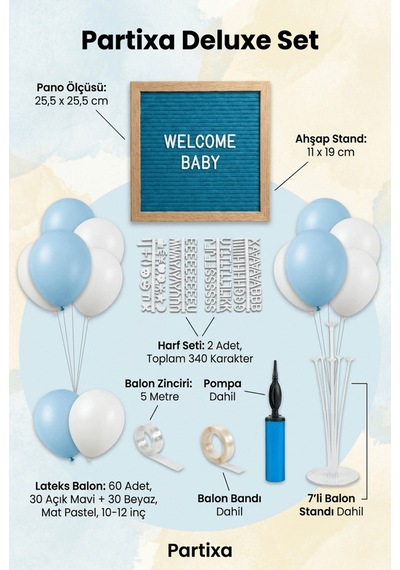 Hastane Odası Süsleme Hoş Geldin Bebek İlk Gün Deluxe Set Erkek Mavi Keçe Yazı Panosu Standlı Pompa Balon Zincirli 7 Li Balon Standlı Çocuk Hastane Odası Süsleme Hoş Geldin Bebek İlk Gün Deluxe Set Erkek Mavi Keçe Yazı Panosu Standlı Pompa Balon Zincirli 7 Li Balon Standlı Çocuk