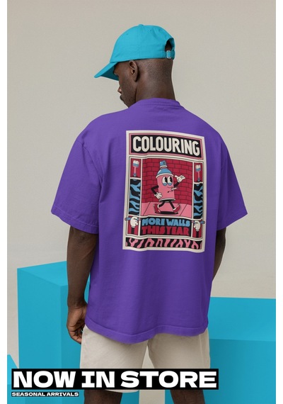 Noıssey Rapal Wear Unisex Oversize Colouring More Wall Baskılı T-shirt Mor