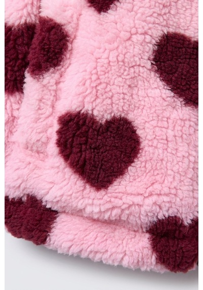 Magu Kız Çocuk Kalp Desenli Pembe Peluş Ceket