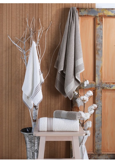 Eponj Home Banyo Havlu Takımı Oscar Mavi-krem 50x85cm 2ad. + 70x140 2ad. Taş-krem