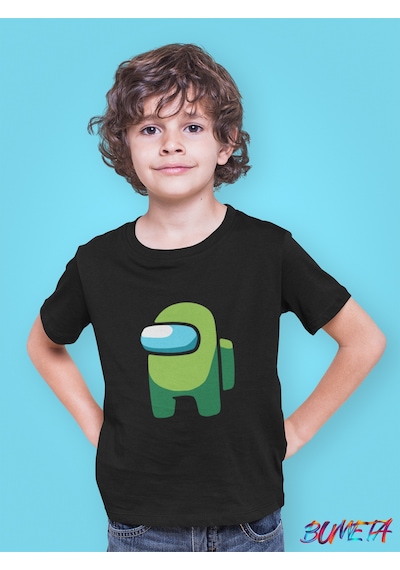 Bumeta Mini Imposter Yeşil Mürettebat Among Us Çocuk Tişört T-shirt Siyah